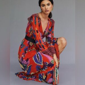 Anthropologie Tropical Floral Maxi Dress Long Sleeve women’s size Xsmall NWT